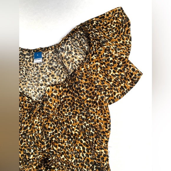 Old Navy Women's Rebel Ruffle Brown Animal Print Mini Dress w/Pockets Size S NWT - Picture 4 of 11
